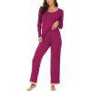 GYS Viscose from Bamboo Women’s Pajama Sets Super Soft Long Sleeve Sleepwear Comfy Winter Pjs Sets S-4X(A- Round Neck- Purplish Red)
