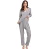 GYS Viscose from Bamboo Women’s Pajama Sets Super Soft Long Sleeve Sleepwear Comfy Winter Pjs Sets S-4X(B- V Neck – Heather Grey)