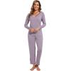GYS Viscose from Bamboo Women’s Pajama Sets Super Soft Long Sleeve Sleepwear Comfy Winter Pjs Sets S-4X(B- V Neck – Violet)