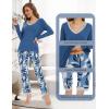 GYS Viscose from Bamboo Women’s Pajama Sets Super Soft Long Sleeve Sleepwear Comfy Winter Pjs Sets S-4X(D- Fog Blue/Plants)