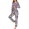 GYS Viscose from Bamboo Women’s Pajama Sets Super Soft Long Sleeve Sleepwear Comfy Winter Pjs Sets S-4X(D- Violet/Plants)