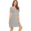 GYS Womens Bamboo Viscose Nightgown, Silky Soft Lightweight Short Sleeve Sleep Dress with Satin V-Neck for Hot Sleepers(Heather Grey)