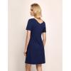 GYS Womens Bamboo Viscose Nightgown, Silky Soft Lightweight Short Sleeve Sleep Dress with Satin V-Neck for Hot Sleepers(Navy)