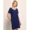 GYS Womens Bamboo Viscose Nightgown, Silky Soft Lightweight Short Sleeve Sleep Dress with Satin V-Neck for Hot Sleepers(Navy)