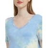 GYS Womens Bamboo Viscose Nightgown, Silky Soft Lightweight Short Sleeve Sleep Dress with Satin V-Neck for Hot Sleepers(Tie-dye Blue)