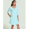 GYS Women’s Nightgowns 3/4 Sleeve Scoopneck Sleep Shirt with Pockets, Bamboo-derived Viscose(Aqua)