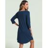 GYS Women’s Nightgowns 3/4 Sleeve Scoopneck Sleep Shirt with Pockets, Bamboo-derived Viscose(Ink Blue)