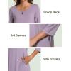 GYS Women’s Nightgowns 3/4 Sleeve Scoopneck Sleep Shirt with Pockets, Bamboo-derived Viscose(Violet)