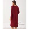 GYS Women’s Nightgowns Bamboo Viscose Soft and Comfy Long Sleeve Pajama Dress(Wine Red)