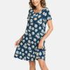 GYS Womens Short Sleeve Nightgowns Soft Comfy Sleep Dress, Viscose Made from Bamboo(Blue Daisy)