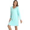 LazyCozy Womens Long Sleeve Nightgowns Viscose from Bamboo Sleepwear Soft Nightshirt Lightweight Sleep Dress(Aqua)