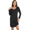 LazyCozy Womens Long Sleeve Nightgowns Viscose from Bamboo Sleepwear Soft Nightshirt Lightweight Sleep Dress(Black)