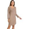 LazyCozy Womens Long Sleeve Nightgowns Viscose from Bamboo Sleepwear Soft Nightshirt Lightweight Sleep Dress(Camel)