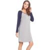 LazyCozy Womens Long Sleeve Nightgowns Viscose from Bamboo Sleepwear Soft Nightshirt Lightweight Sleep Dress(Heather Grey/Navy)