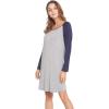 LazyCozy Womens Long Sleeve Nightgowns Viscose from Bamboo Sleepwear Soft Nightshirt Lightweight Sleep Dress(Heather Grey/Navy)