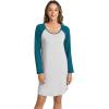 LazyCozy Womens Long Sleeve Nightgowns Viscose from Bamboo Sleepwear Soft Nightshirt Lightweight Sleep Dress(Light Heather Grey/Teal Blue)