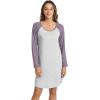 LazyCozy Womens Long Sleeve Nightgowns Viscose from Bamboo Sleepwear Soft Nightshirt Lightweight Sleep Dress(Light Heather Grey/Violet)