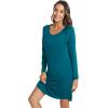 LazyCozy Womens Long Sleeve Nightgowns Viscose from Bamboo Sleepwear Soft Nightshirt Lightweight Sleep Dress(Teal Blue)