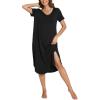 GYS Bamboo Viscose Nightgowns for Women Short Sleeve V Neck Night Shirts with Pockets(Black)