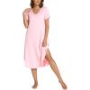 GYS Bamboo Viscose Nightgowns for Women Short Sleeve V Neck Night Shirts with Pockets(Pink)