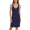 GYS Bamboo Viscose Sleeveless Nightgowns for Women V-neck Wide Strap Sleep Shirt(Navy)
