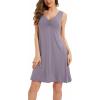 GYS Sleeveless Nightgowns for Women Soft Viscose Sleepwear Pleated Tank Sleep Shirts V Neck Pajama Dress(Violet)