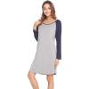 LazyCozy Womens Long Sleeve Nightgowns Viscose from Bamboo Sleepwear Soft Nightshirt Lightweight Sleep Dress(Heather Grey/Navy)