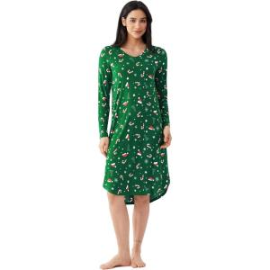 GYS Bamboo Viscose Nightgowns for Women, Soft Long Sleeve V Neck Night Shirts Sleepwear, Below the Knee Long Nightgown Pajama(Xmas Green)