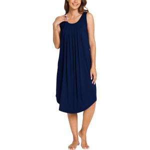 GYS Bamboo Viscose Nightgowns for Women Soft Sleeveless Pleated Night Dress(Navy)