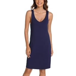 GYS Bamboo Viscose Sleeveless Nightgowns for Women V-neck Wide Strap Sleep Shirt(Navy)