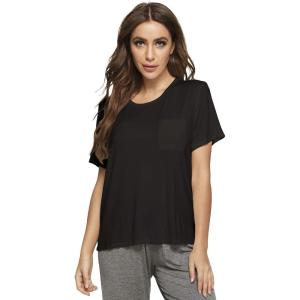 GYS Bamboo Viscose T Shirts for Women, Soft Short Sleeve Pajama Shirt Lounge Top, Comfy Casual Tee(Black)