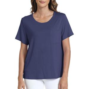 GYS Bamboo Viscose T Shirts for Women, Soft Short Sleeve Pajama Shirt Lounge Top, Comfy Casual Tee(Indigo Blue)