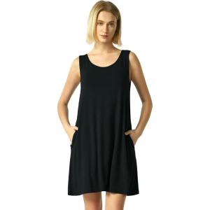 GYS Bamboo Viscose Women’s Nightgowns Sleeveless Soft Summer Tank Sleepwear with Pockets(Crew Neck-black)