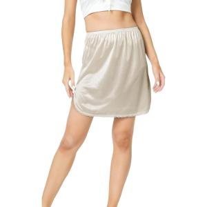 GYS Half Slips for Women Under Dress Non Cling Silky Underskirt Lace Trim Half Slip(Beige)