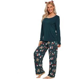 GYS Viscose from Bamboo Women’s Pajama Sets Super Soft Long Sleeve Sleepwear Comfy Winter Pjs Sets S-4X(A- Round Neck- Christmas Green)