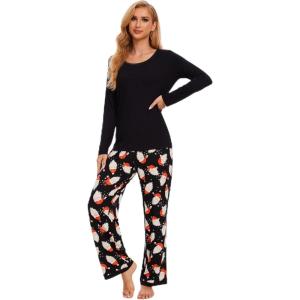 GYS Viscose from Bamboo Women’s Pajama Sets Super Soft Long Sleeve Sleepwear Comfy Winter Pjs Sets S-4X(A- Round Neck- Santa Claus Black)