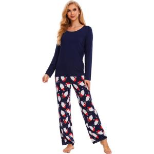 GYS Viscose from Bamboo Women’s Pajama Sets Super Soft Long Sleeve Sleepwear Comfy Winter Pjs Sets S-4X(A- Round Neck- Santa Claus Navy)