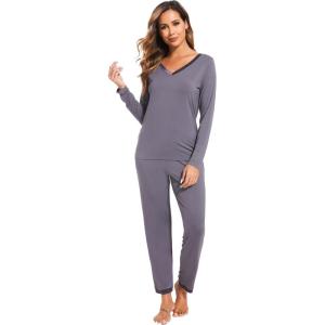 GYS Viscose from Bamboo Women’s Pajama Sets Super Soft Long Sleeve Sleepwear Comfy Winter Pjs Sets S-4X(B- V Neck – Dark Grey)