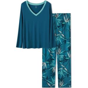 GYS Viscose from Bamboo Women’s Pajama Sets Super Soft Long Sleeve Sleepwear Comfy Winter Pjs Sets S-4X(C-turquoise)