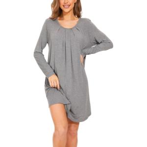GYS Women’s Nightgown Long Sleeve – Viscose Made from Bamboo, Soft Pleated Night Shirt House Dress Comfy Sleepwear(Heather Grey)