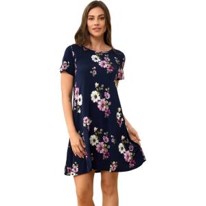 GYS Womens Short Sleeve Nightgowns Soft Comfy Sleep Dress, Viscose Made from Bamboo(Navy Floral)