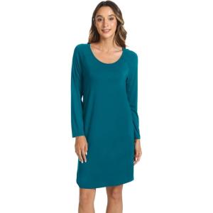LazyCozy Womens Long Sleeve Nightgowns Viscose from Bamboo Sleepwear Soft Nightshirt Lightweight Sleep Dress(Teal Blue)