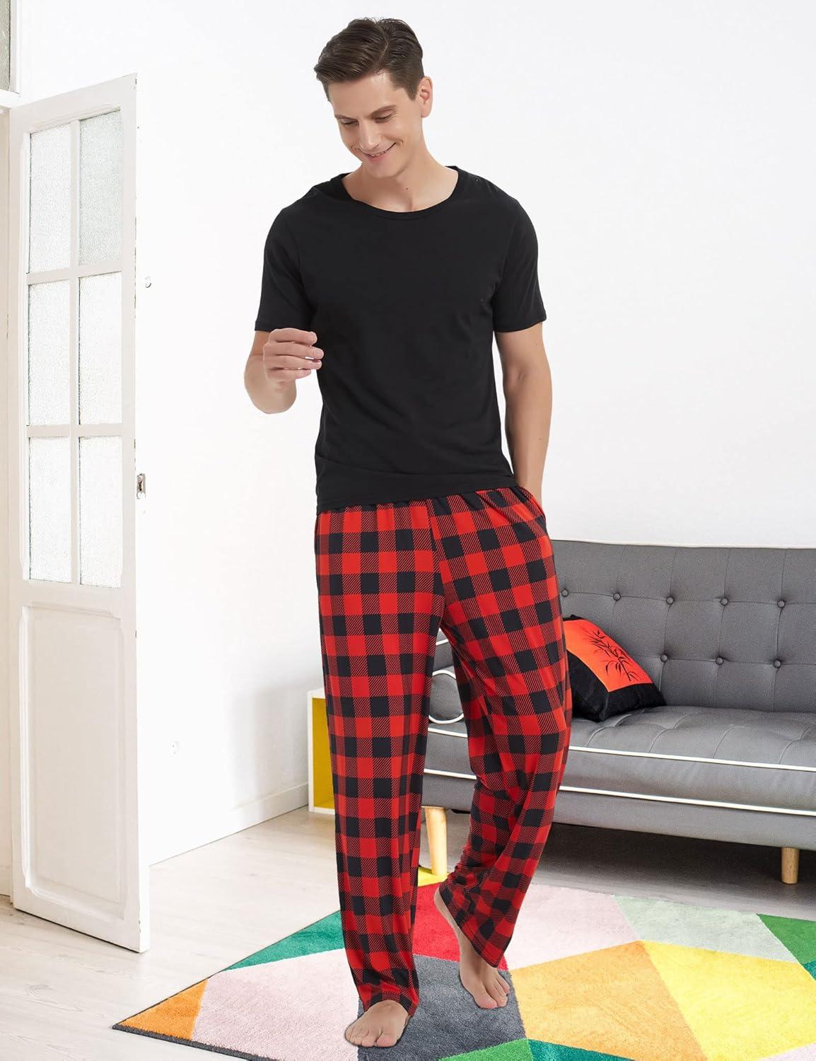 imageGYS Mens Bamboo Viscose Pajama Pants Soft Sleep Lounge Pants Comfy Pj Bottoms with Pockets amp DrawstringRed Plaid