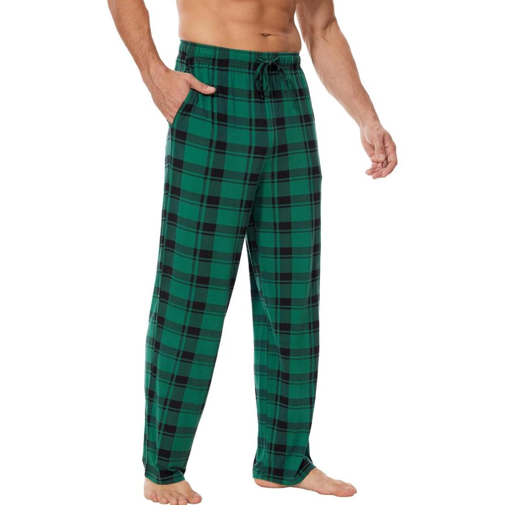 imageGYS Mens Bamboo Viscose Pajama Pants Soft Sleep Lounge Pants Comfy Pj Bottoms with Pockets amp DrawstringGreen Plaid