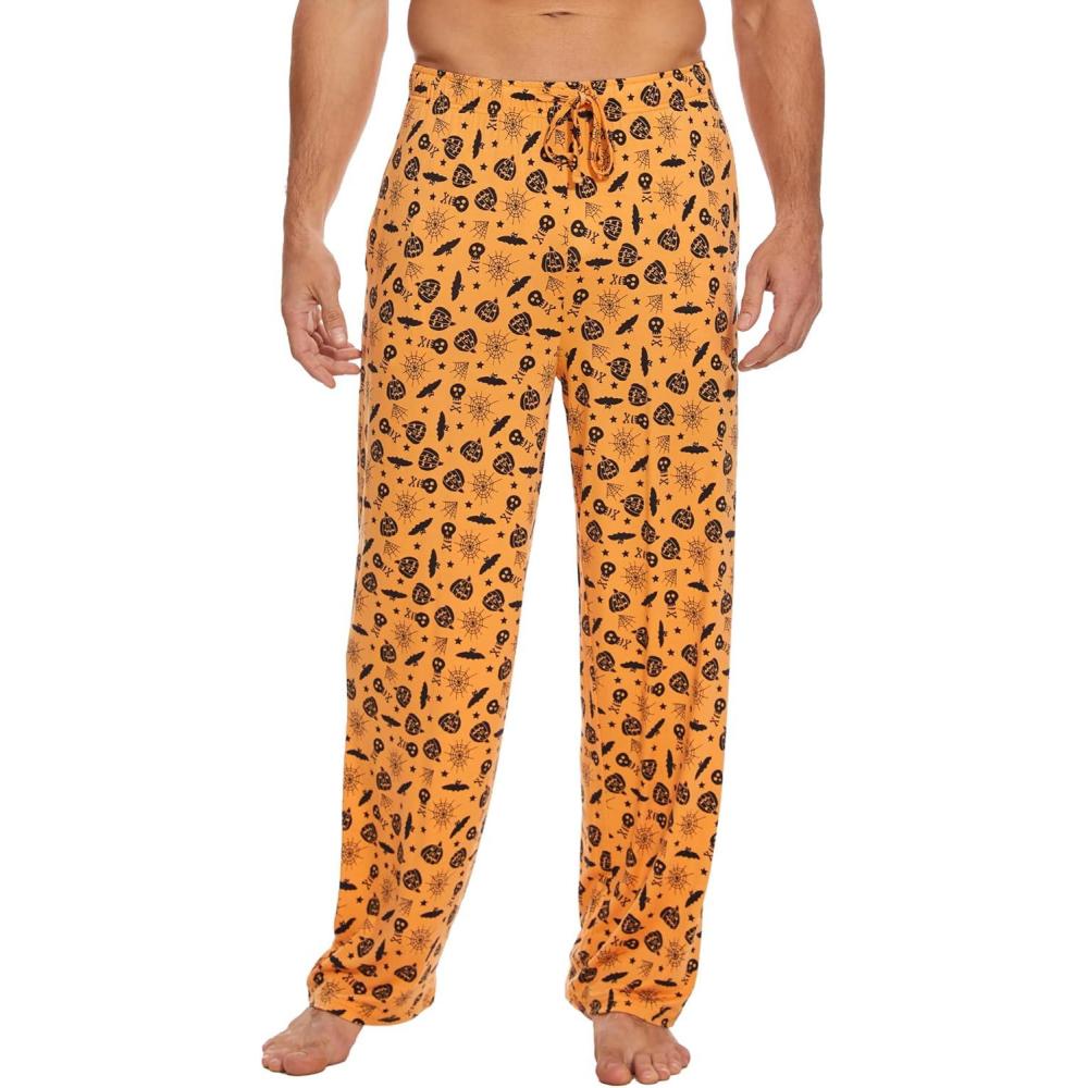 imageGYS Mens Bamboo Viscose Pajama Pants Soft Sleep Lounge Pants Comfy Pj Bottoms with Pockets amp DrawstringOrange Halloween