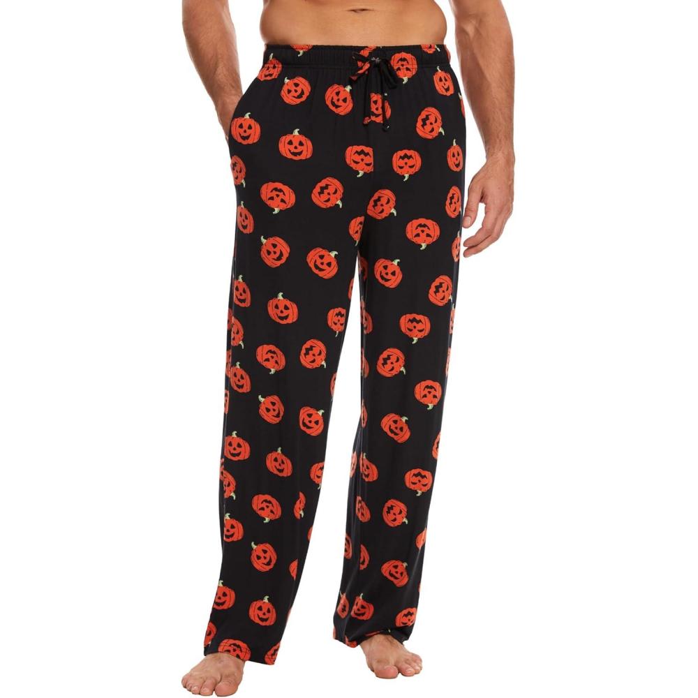 imageGYS Mens Bamboo Viscose Pajama Pants Soft Sleep Lounge Pants Comfy Pj Bottoms with Pockets amp DrawstringPumpkin