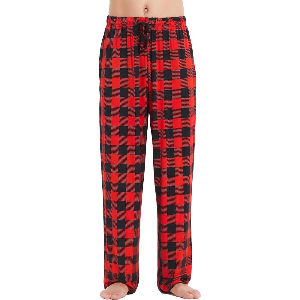 imageGYS Mens Bamboo Viscose Pajama Pants Soft Sleep Lounge Pants Comfy Pj Bottoms with Pockets amp DrawstringRed Plaid