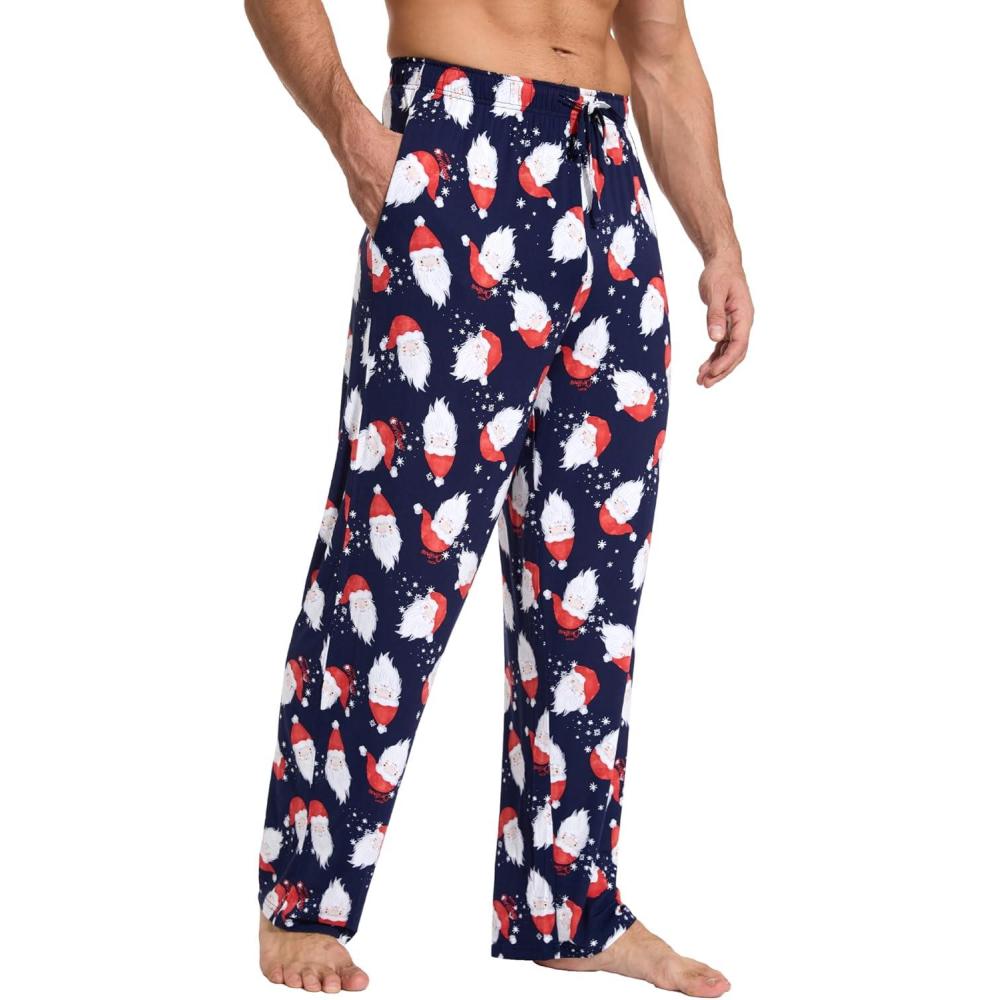 imageGYS Mens Bamboo Viscose Pajama Pants Soft Sleep Lounge Pants Comfy Pj Bottoms with Pockets amp DrawstringSanta Claus Navy
