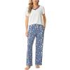 GYS Womens Bamboo Viscose Pajamas Set Super Soft Short Sleeve Top and Pants Pj Sleepwear Sets(Airy Blue)