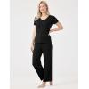 GYS Womens Bamboo Viscose Pajamas Set Super Soft Short Sleeve Top and Pants Pj Sleepwear Sets(Black)